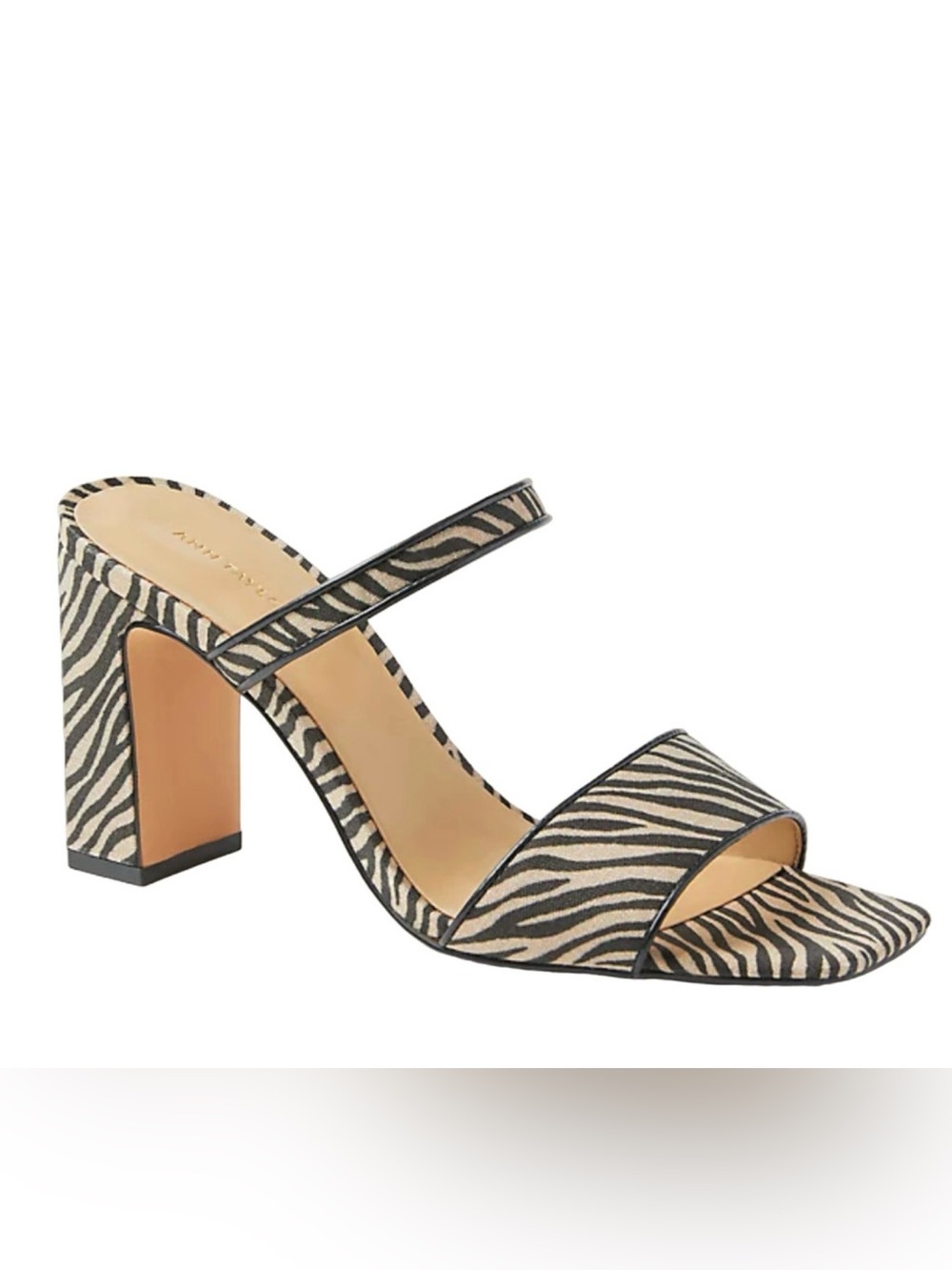 ANN TAYLOR ZEBRA PRINT LINEN BLEND TWO STRAP BLOCK HEEL SANDALS HEELS SHOES 7.5